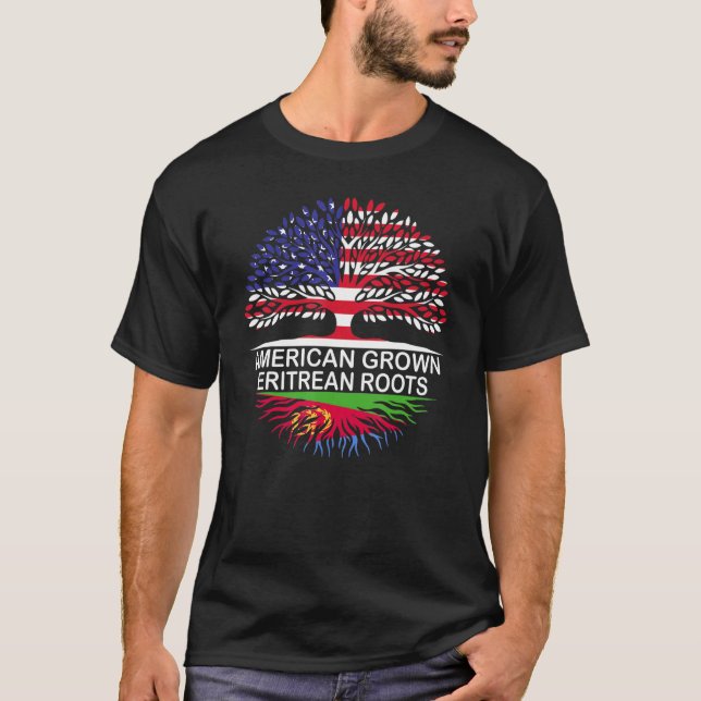 USA & Eritrea Flags American Grown Eritrean Roots T-Shirt (Front)