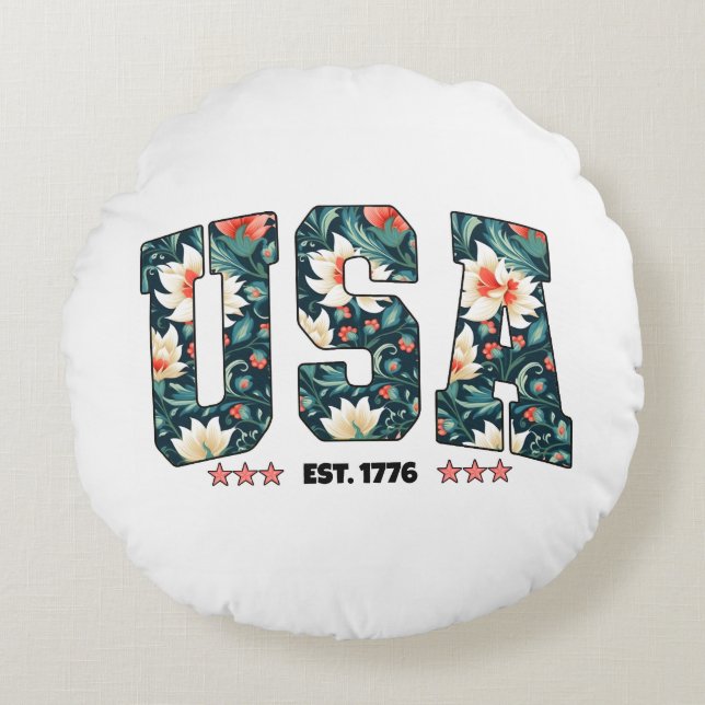 USA est. 1776 Round Pillow (Front)