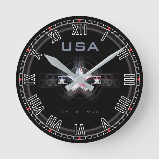 USA Estd. 1776 N° Romain Horloge ronde (Recto)