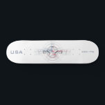 USA Estd. 1776 Skateboard<br><div class="desc">This attractive design features a photo-realistic chrome three-star dual layered emblem with a superimposed American flag. It is set against a white background and captioned with: USA ESTD 1776. Easily edited or personalized.</div>