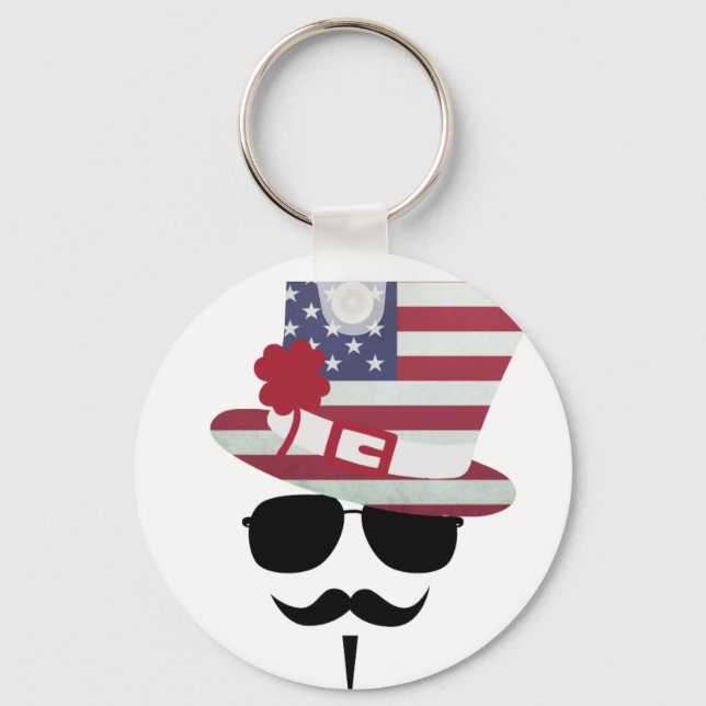 USA Fan with Mustache Keychain (Front)