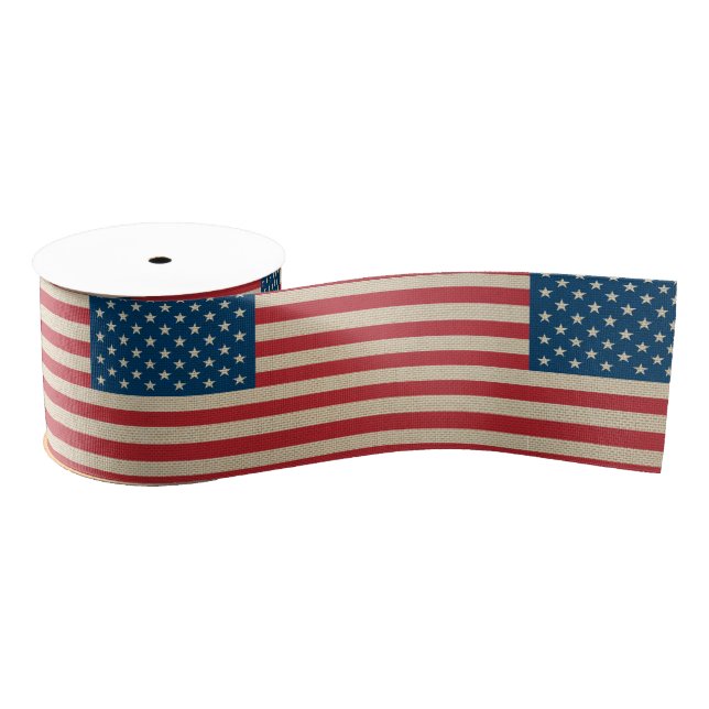 USA faux burlap flag Grosgrain Ribbon (Spool)