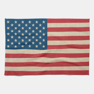 USA faux burlap flag Kitchen Towel