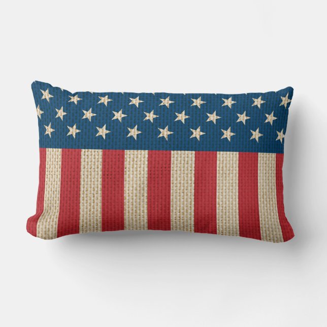 USA faux burlap flag Lumbar Pillow (Front)