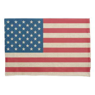 USA faux burlap flag Pillowcase