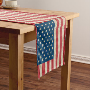 USA faux burlap flag Short Table Runner