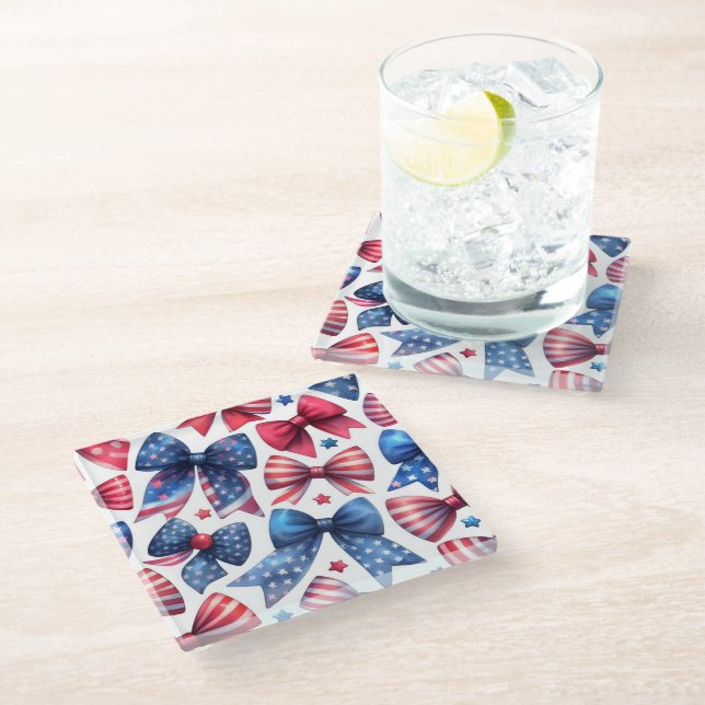 USA Field Day Bows Glass Coaster (Angled)