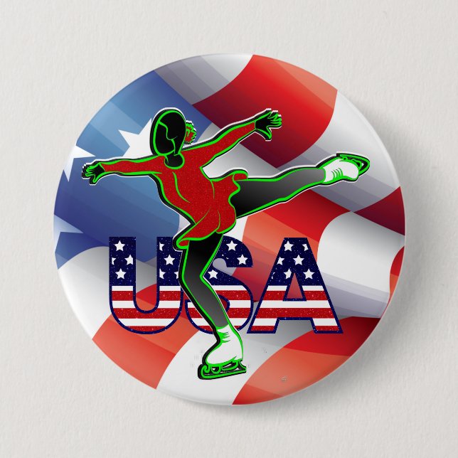 USA Figure Skating Large  3 Inch Round Button (Front)