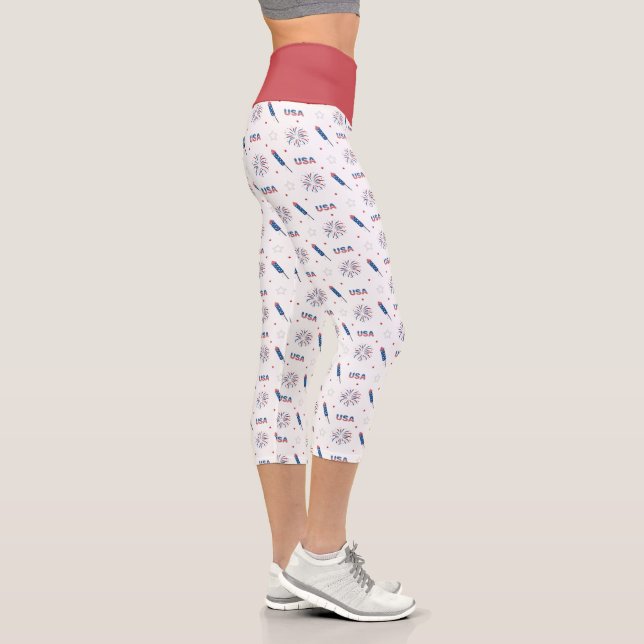 Usa, Fireworks and Firecrackers Capri Leggings (Right)