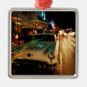 USA, FL, Miami, South Beach at night. 2 Metal Ornament