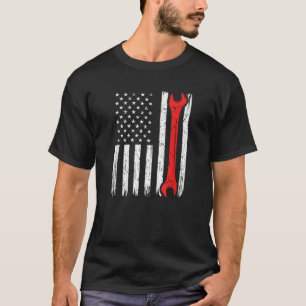 USA Flag 4th July Auto Mechanic Truck Car Garage T-Shirt
