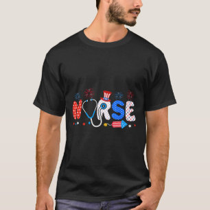 Usa Flag 4th Of July Nursing Stethoscope Patriotic T-Shirt