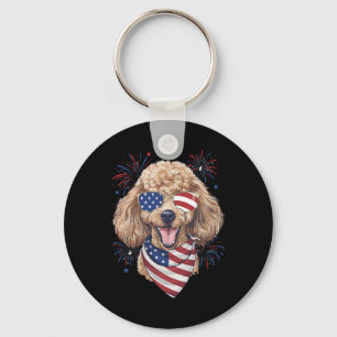 Usa Flag 4th Of July Patriotic American Cute Poodl Keychain