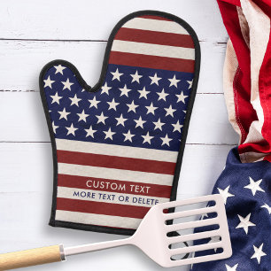 USA Flag 4th of July Red White Blue Stripe Custom Oven Mitt