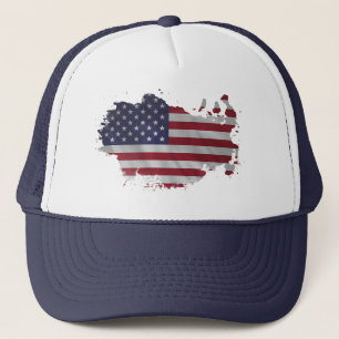 USA Flag Abstract Shape Design, Modern Patriotic Trucker Hat