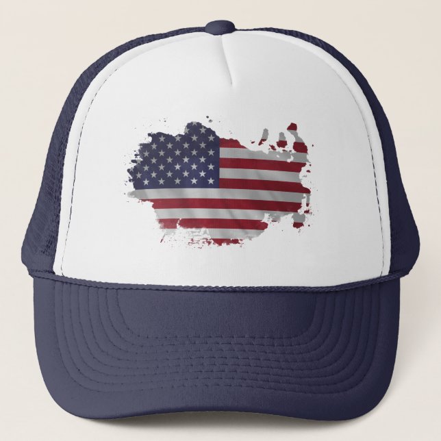 USA Flag Abstract Shape Design, Modern Patriotic Trucker Hat (Front)
