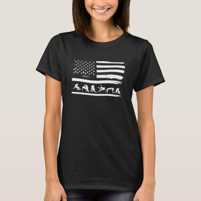 USA Flag America Flag Wrestling T-Shirt (Front)