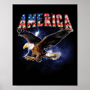 Usa Flag America Font Eagle Flashes For Men And Wo Poster