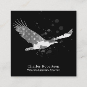 *~* USA Flag American Eagle Grey Grey on Black Square Business Card