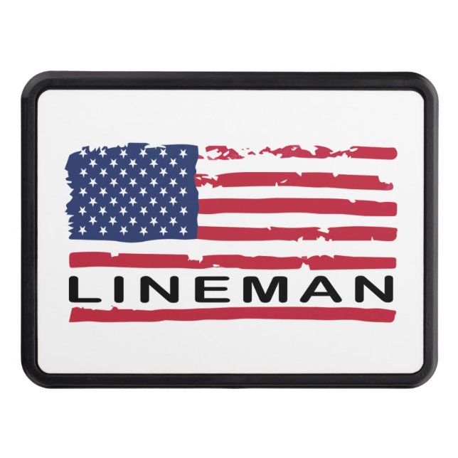 USA Flag American Lineman  Patriotic  Trailer Hitch Cover (Front)
