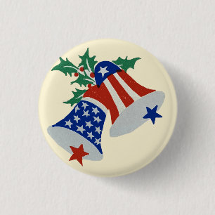 USA Flag American Patriotic Christmas Bells Art 1 Inch Round Button