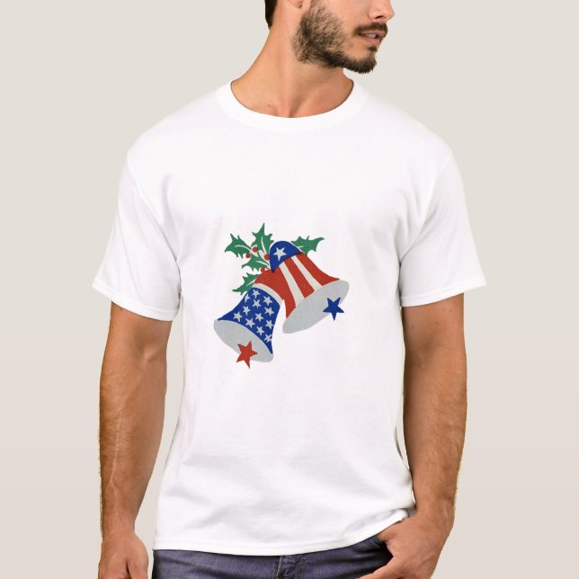 USA Flag American Patriotic Christmas Bells Art T-Shirt (Front)
