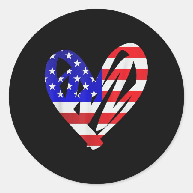 Usa Flag American Patriotic Heart Armed Forces Mem Classic Round Sticker (Front)
