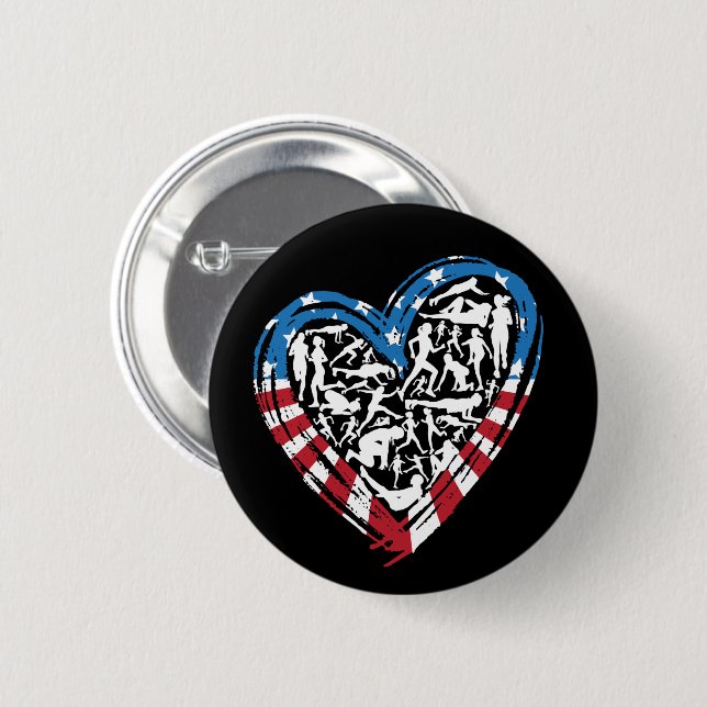 USA Flag American Runner - Running Heart 2 Inch Round Button (Front & Back)