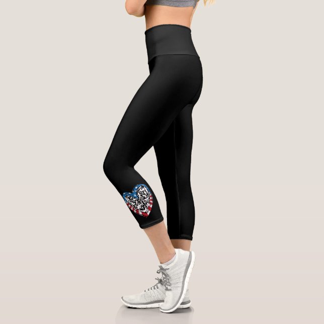 USA Flag American Runner - Running Heart Capri Leggings (Left)