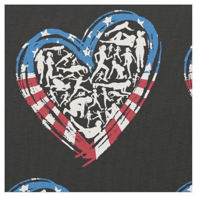USA Flag American Runner - Running Heart Fabric (Close Up)