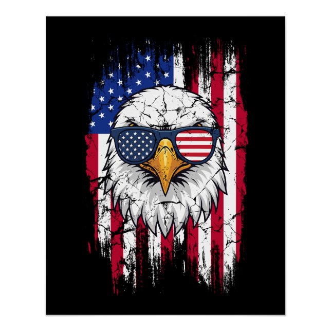 USA Flag And American Bald Eagle Grunge Poster (Front)
