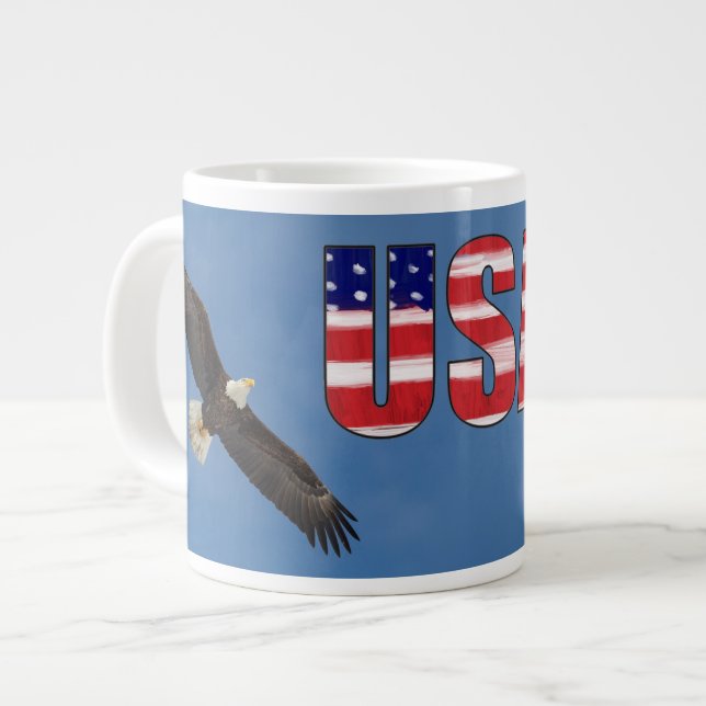 USA Flag And Bald Eagle Large Coffee Mug (Front Left)