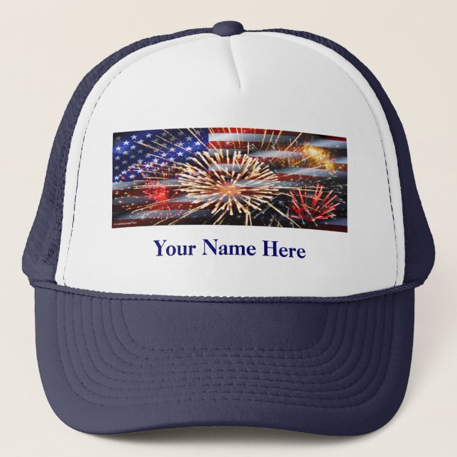 USA Flag and Fireworks Trucker Hat (Front)