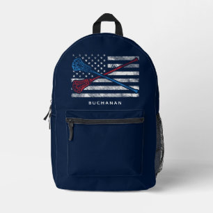 USA Flag and Lacrosse Bats Lax Players Custom Printed Backpack