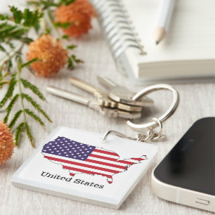 USA Flag and Map Souvenir Design Keychain