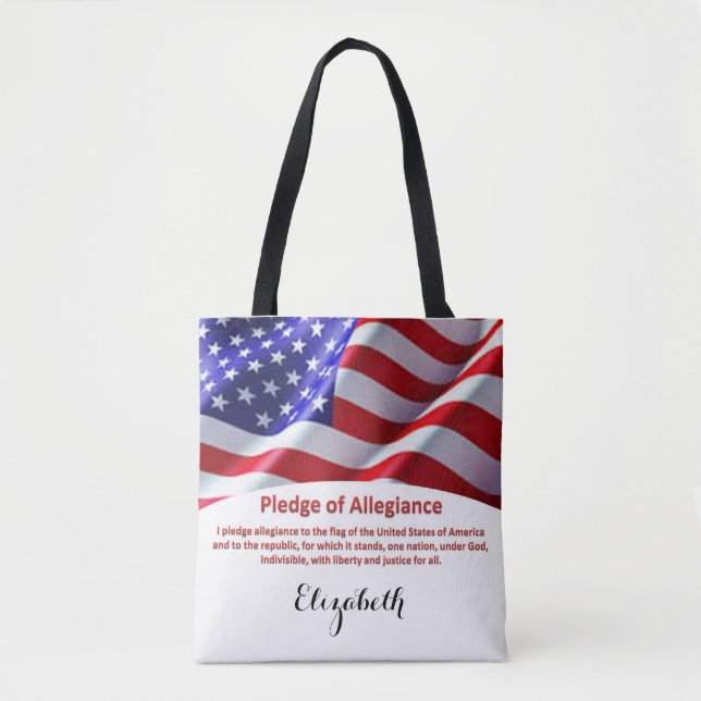 USA Flag and Pledge of Allegiance Tote with Name (Front)