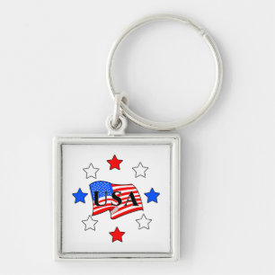 USA Flag and Stars Keychain
