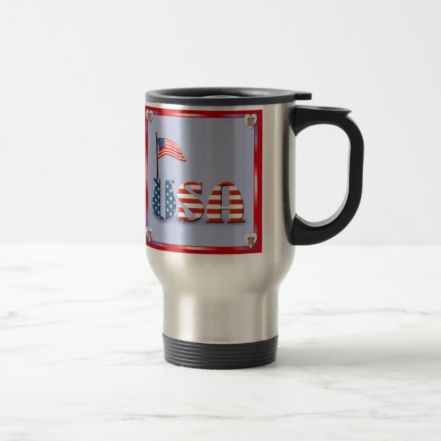 USA Flag and Text Travel Mug (Right)