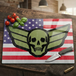 USA Flag Army Skull Wings Cutting Board