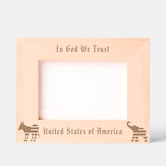 USA Flag Art, Democratic and Republican Symbols Etched Frames (Front)