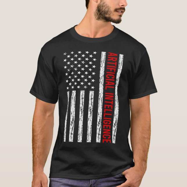 USA Flag Artificial Intelligence AI T-Shirt (Front)