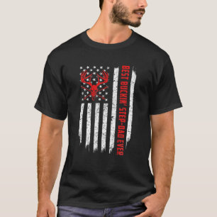 USA Flag Best Buckin' Step-Dad Ever Deer Hunting F T-Shirt