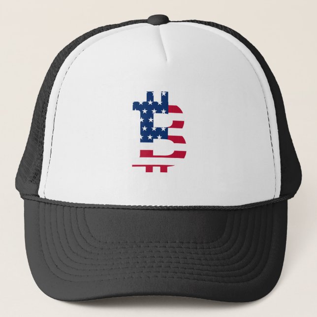 Usa Flag Bitcoin-Bitcoin-Cryptocurrency-Blockchain Trucker Hat (Front)