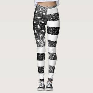 USA flag black and white sparkles glitters Leggings