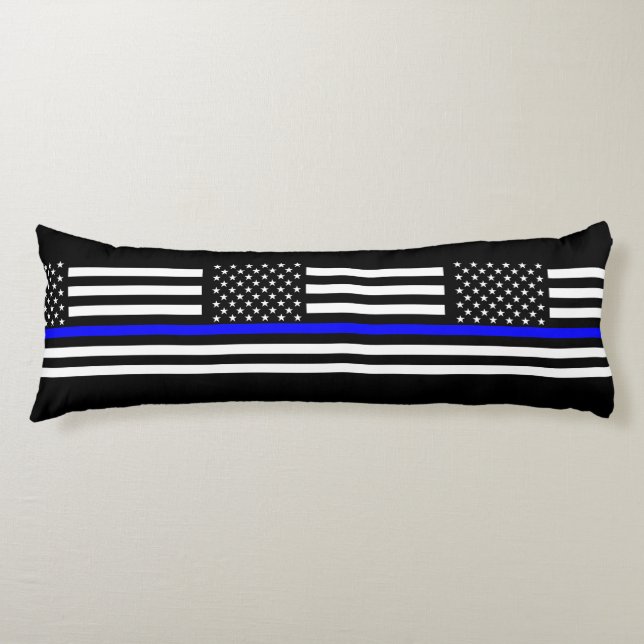 USA Flag Black and White Thin Blue Line Decor Body Pillow (Front)