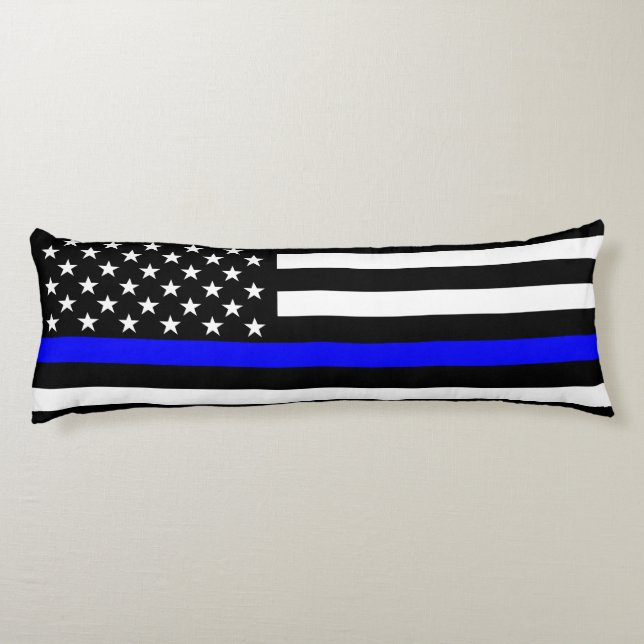 USA Flag Black and White Thin Blue Line Decor Body Pillow (Back)