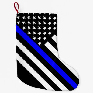 USA Flag Black and White Thin Blue Line Small Christmas Stocking