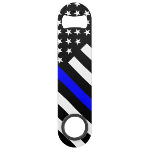 USA Flag Black and White Thin Blue Line Speed Bottle Opener