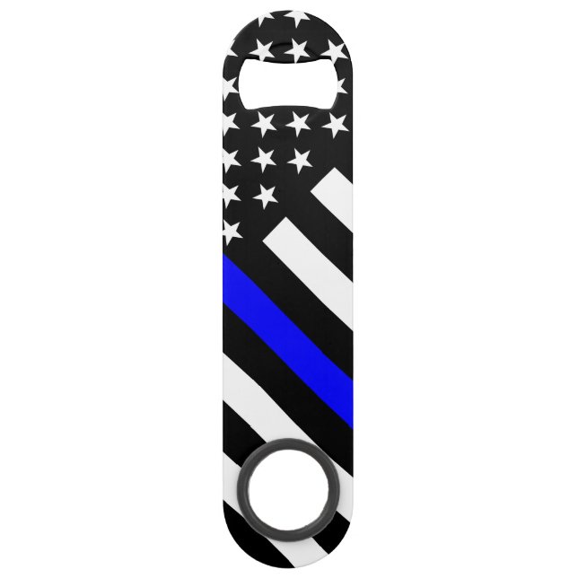 USA Flag Black and White Thin Blue Line Speed Bottle Opener (Back)