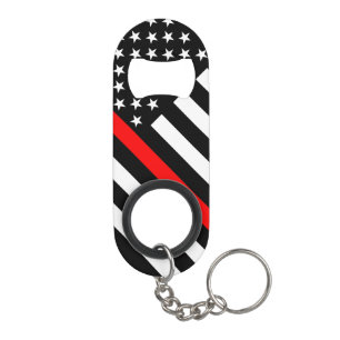 USA Flag Black and White Thin Red Line on a Mini Bottle Opener